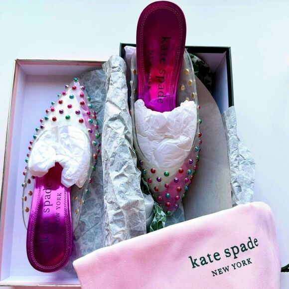 NWT! Kate Spade New York Honor Pumps, pink & clear upper with multi color embell - Picture 4 of 6